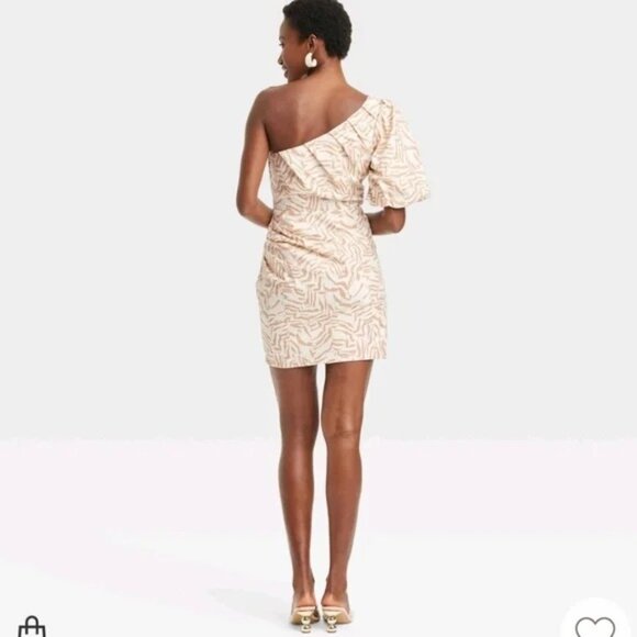 NEW A New Day One Shoulder Mini A-Line Dress - Cream - Size 8 - Picture 2 of 12
